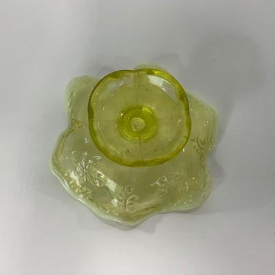 -99- URANIUM | Opalescent Vaseline Short Compote