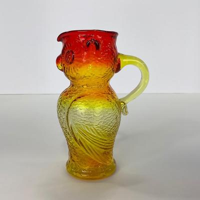 -100- GLASSWARE | Vintage Kanawha Hand Blown Amberina Owl Pitcher