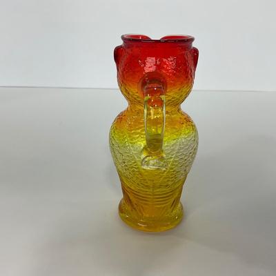 -100- GLASSWARE | Vintage Kanawha Hand Blown Amberina Owl Pitcher