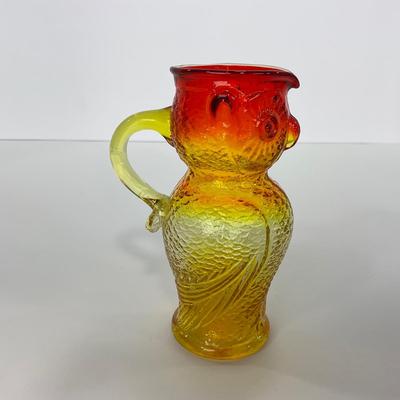 -100- GLASSWARE | Vintage Kanawha Hand Blown Amberina Owl Pitcher