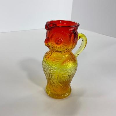 -100- GLASSWARE | Vintage Kanawha Hand Blown Amberina Owl Pitcher