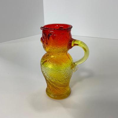 -100- GLASSWARE | Vintage Kanawha Hand Blown Amberina Owl Pitcher