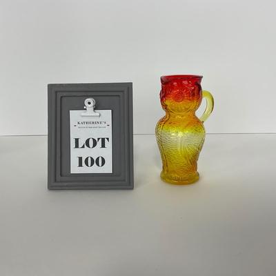 -100- GLASSWARE | Vintage Kanawha Hand Blown Amberina Owl Pitcher