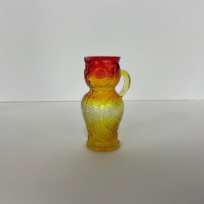 -100- GLASSWARE | Vintage Kanawha Hand Blown Amberina Owl Pitcher