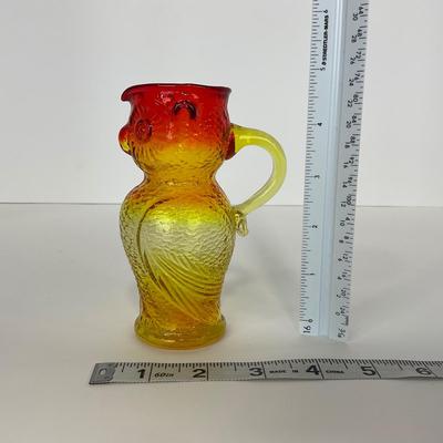 -100- GLASSWARE | Vintage Kanawha Hand Blown Amberina Owl Pitcher