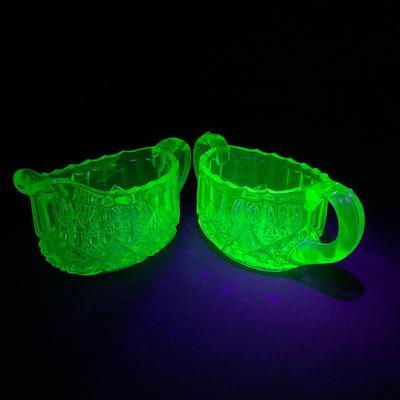 -101- URANIUM | Vintage Mint Green Creamer & Sugar