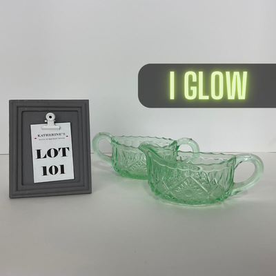 -101- URANIUM | Vintage Mint Green Creamer & Sugar