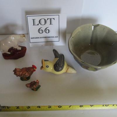 Misc Lot of Pottery: Bowl, Water Bird, Animals