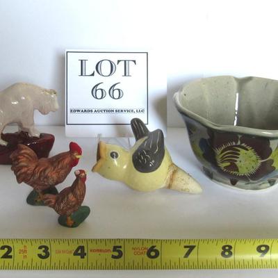 Misc Lot of Pottery: Bowl, Water Bird, Animals