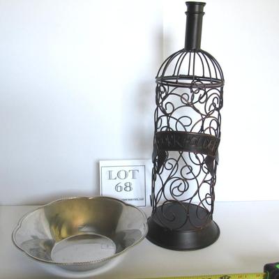 Metal Tall Wine Bottle Holder and Italy Metal Bowl