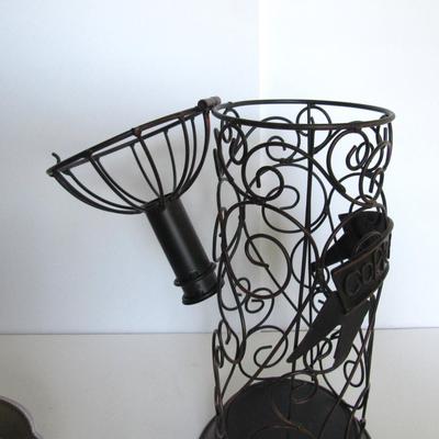 Metal Tall Wine Bottle Holder and Italy Metal Bowl