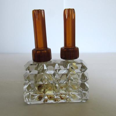 Art Deco Glass Double Perfume Bottle and Vintage Avon Perfume With Bird Spray Finial