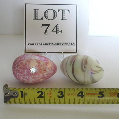 Two Vintage Gibson Art Glass Eggs, Unsigned, 1990s