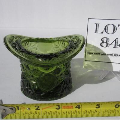 Vintage Green Pressed Glass Hat, Possibly Fenton