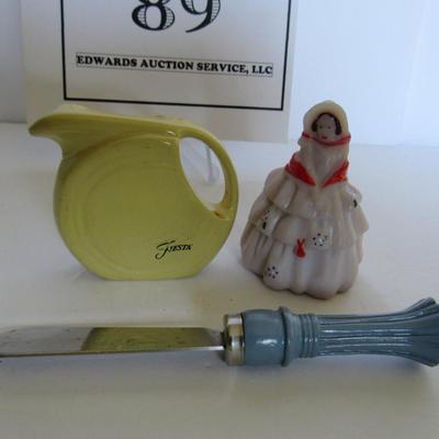 Fiesta Refrigerator Magnet and Tiny Knife Spreader and Boyd Glass Hand Painted Doll