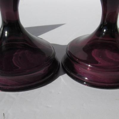 Very Nice Pair Old Amethyst Glass Candlesticks