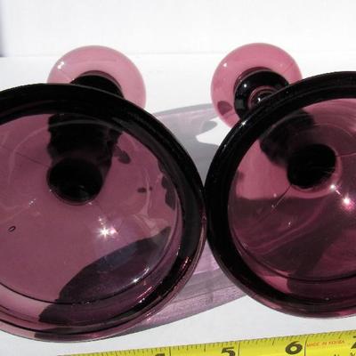 Very Nice Pair Old Amethyst Glass Candlesticks