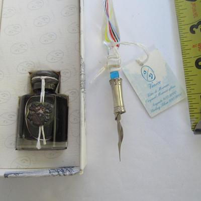 Nice Murano Italy Art Glass Ink Pen Sterling and Glass In Box