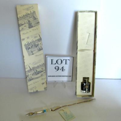 Nice Murano Italy Art Glass Ink Pen Sterling and Glass In Box