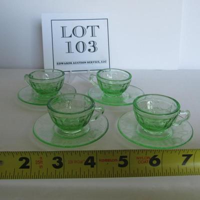 Older Mosser Glass Child's Dishes, Jennifer, Set of 4 Cups and Saucers