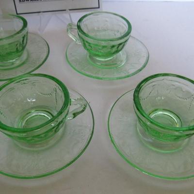Older Mosser Glass Child's Dishes, Jennifer, Set of 4 Cups and Saucers