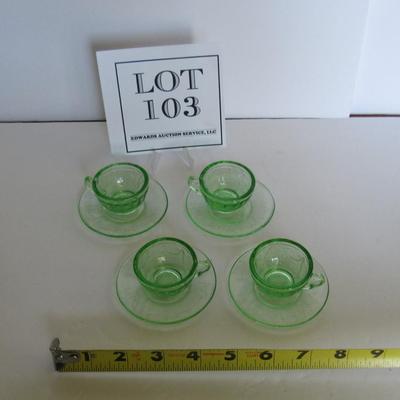 Older Mosser Glass Child's Dishes, Jennifer, Set of 4 Cups and Saucers