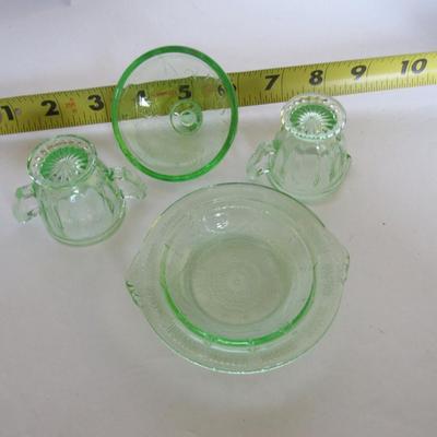 Older Mosser Glass Childs Dishes, Green Jennifer, Sugar, Creamer, Butter Dish