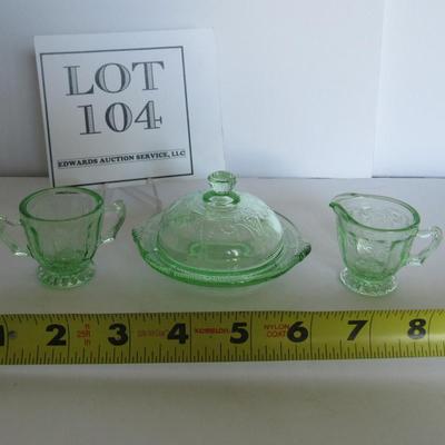 Older Mosser Glass Childs Dishes, Green Jennifer, Sugar, Creamer, Butter Dish
