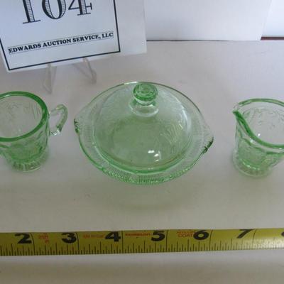 Older Mosser Glass Childs Dishes, Green Jennifer, Sugar, Creamer, Butter Dish