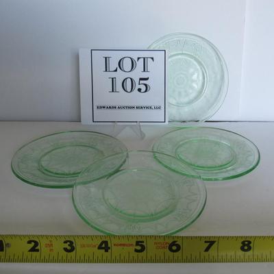Older Mosser Glass Childs Dishes, Green Jennifer, 4 Dinner Plates