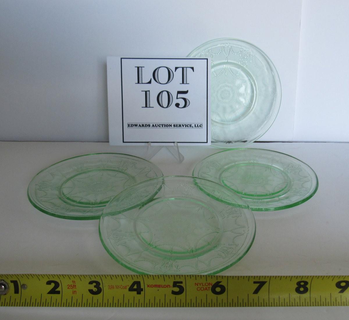 Older Mosser Glass Childs Dishes, Green Jennifer, 4 Dinner Plates