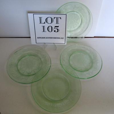 Older Mosser Glass Childs Dishes, Green Jennifer, 4 Dinner Plates