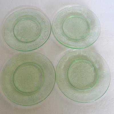 Older Mosser Glass Childs Dishes, Green Jennifer, 4 Dinner Plates