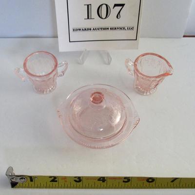Mosser Glass Childs Jennifer Dishes, Sugar Creamer, Butter Dish