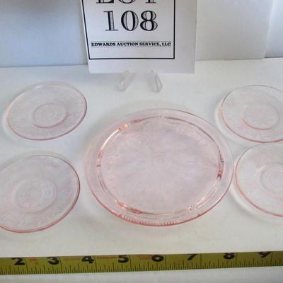 Mosser Glass Pink Child's Jennifer Dishes, Cake Plate and 4 Plates
