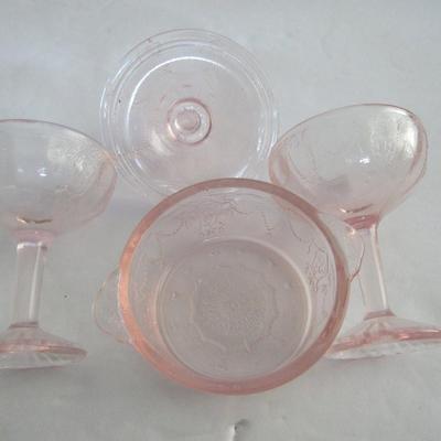 Mosser Glass Pink Jennifer Dishes, 4 Tall Sherberts and Covered Dish