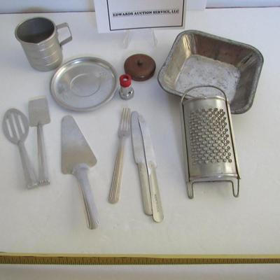Lot of Vintage Kids Dishes and Utensils, Aluminum,