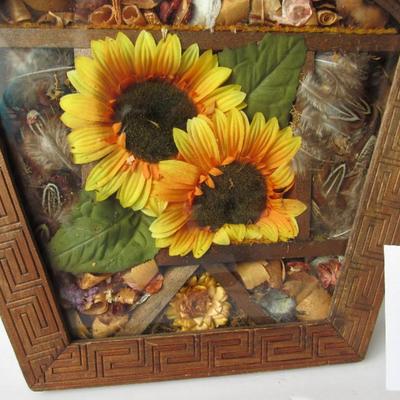 Older Wood Frame Butterfly and Flowers Nature Shadow Box,