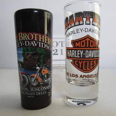 Lot of 3 Shot Glasses, Harley Davidson and Jagermeister