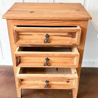 Solid Pine Three (3) Drawer Side Table