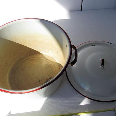 Lot 143: Old White Enamelware Covered Pot