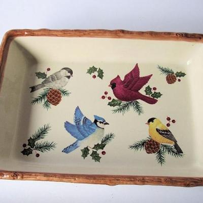 Lot 149: Sonoma, Knollwood, Christmas Birds Ceramic Cake or Baking Dish