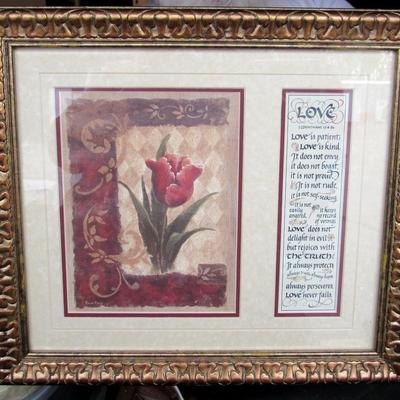 Lot 162: Larger Size Picture, Love Flower With Poem, About 14 1/2" x 16 1/2"