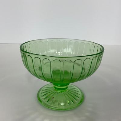-102- URANIUM | Green Depression Ribbon Hazel Atlas Glass Co. | Sherbet