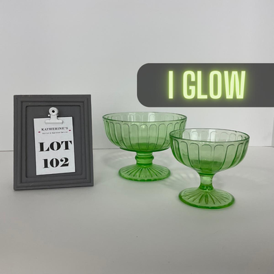 -102- URANIUM | Green Depression Ribbon Hazel Atlas Glass Co. | Sherbet