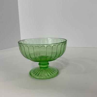 -102- URANIUM | Green Depression Ribbon Hazel Atlas Glass Co. | Sherbet