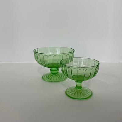 -102- URANIUM | Green Depression Ribbon Hazel Atlas Glass Co. | Sherbet