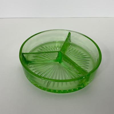 -103- URANIUM | Green Depression Three Part Divided Round Dish
