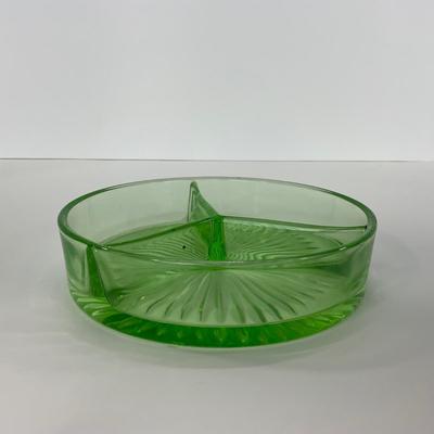 -103- URANIUM | Green Depression Three Part Divided Round Dish