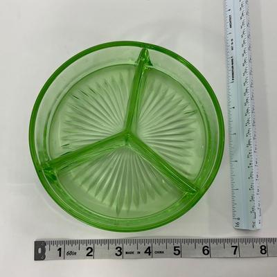 -103- URANIUM | Green Depression Three Part Divided Round Dish